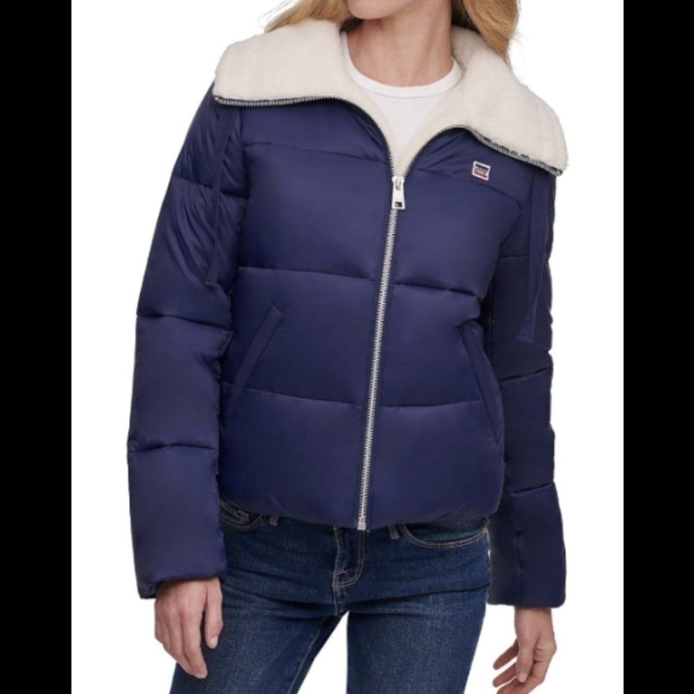 Levi's women's navy puffer coat jacket sherpa zip front size large